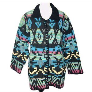 Cedar Canyon Aztec symmetry Indian Tribal Western cardigan Coat Womans Large